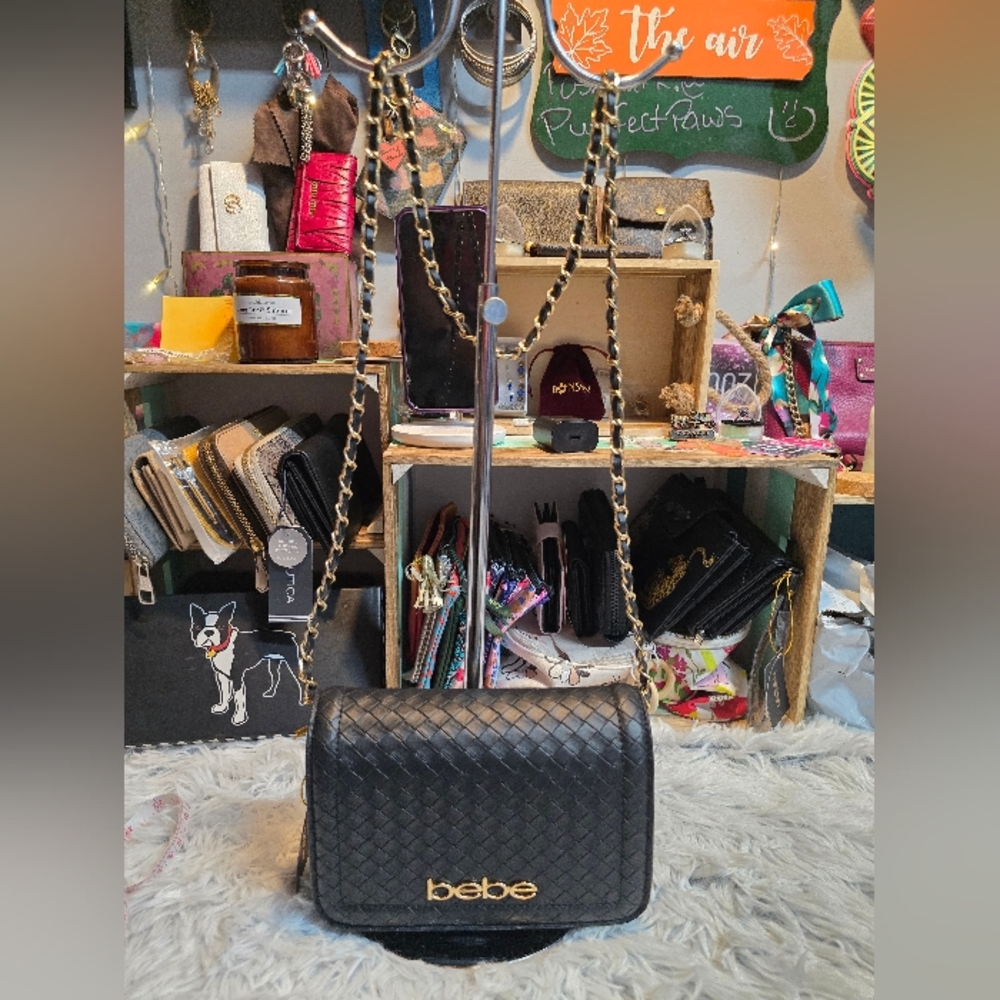 Bebe Black Woven crossbody Chain Strap Bag nwt